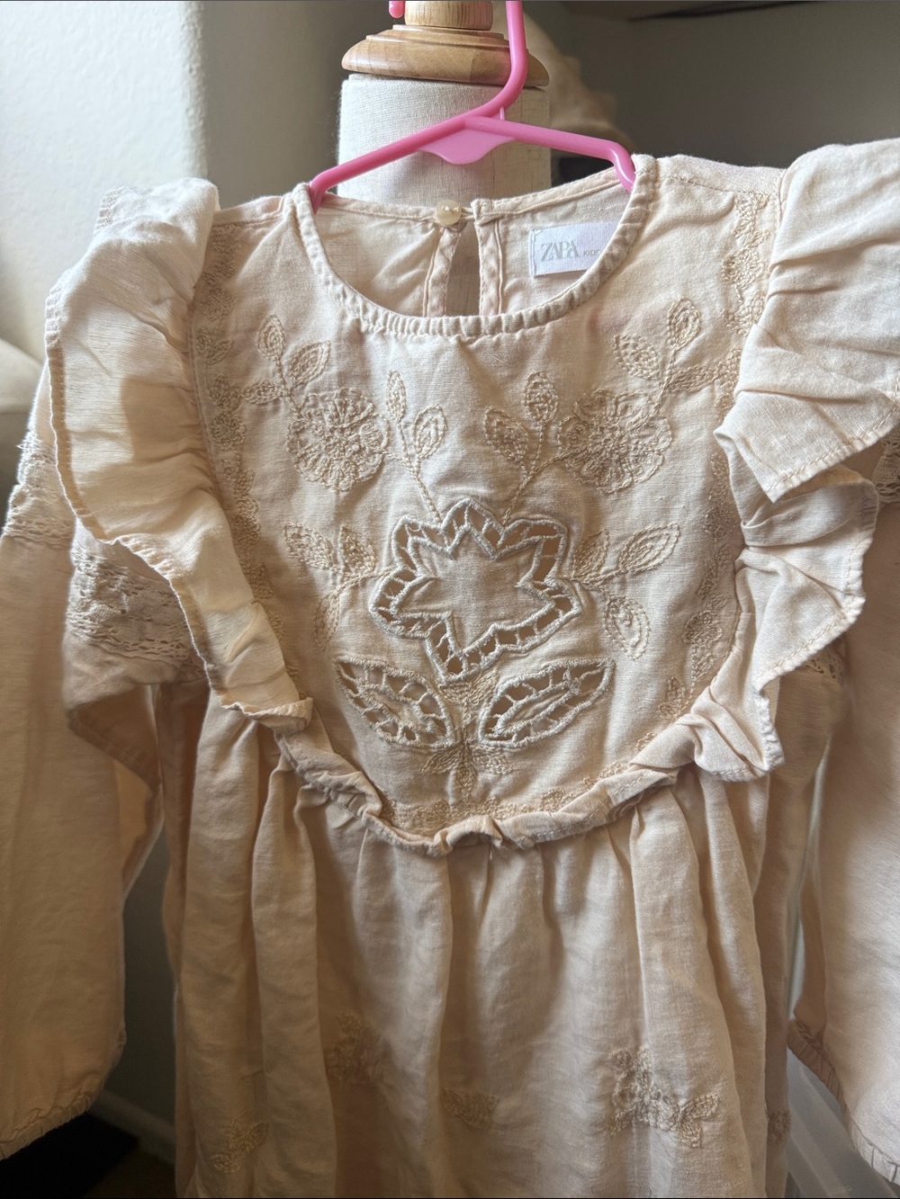 Zara Cream Embroidered Ruffle Dress